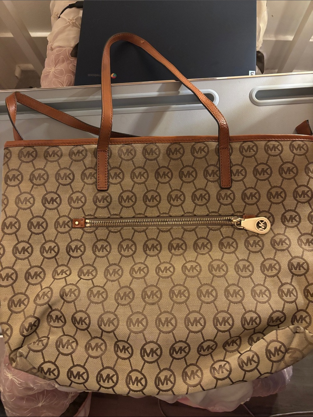 Michael Kors Signature Beige/Brown Logo Canvas Tote - Excellent condition